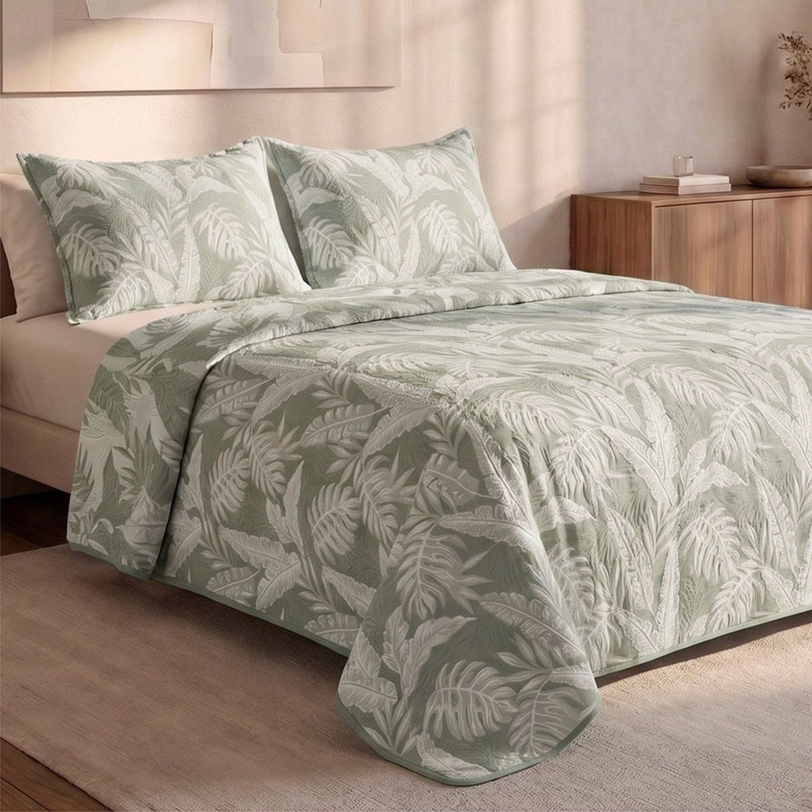 Cobre Leito Colcha Magestoso King 3 Peças Dupla Face - Verde