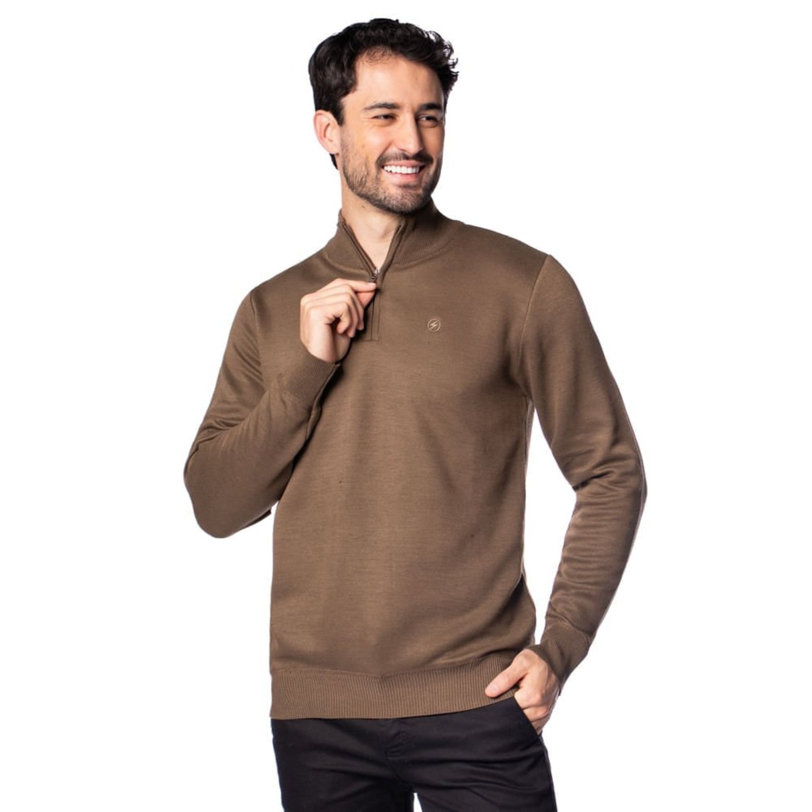 Suéter Masculino Open Shock Gola Alta Elegante Marrom