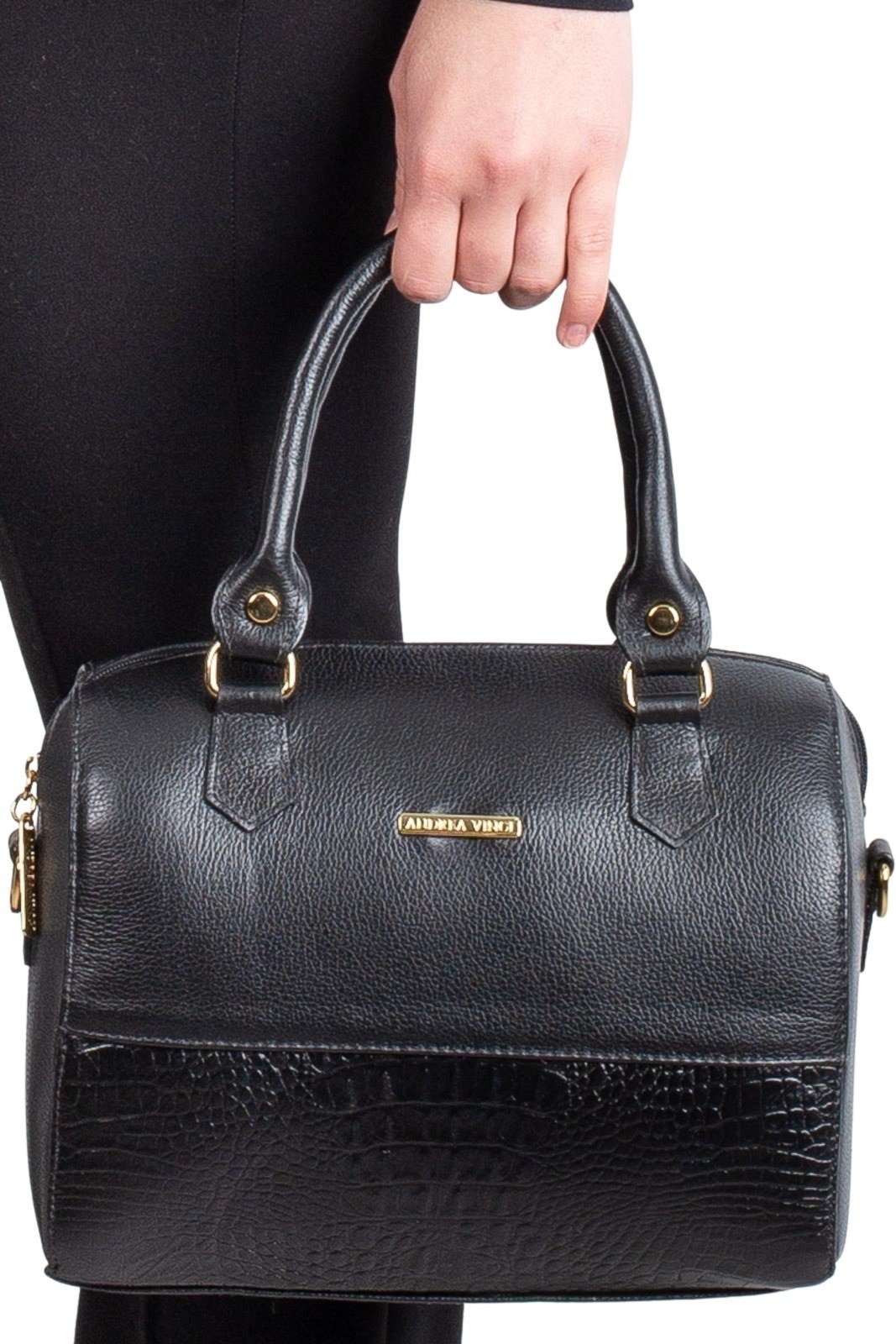 Vista 2 Bolsa Andrea Vinci Baú De Mão Em Couro Liso Sthefani - Preta caramelo Andrea Vinci caramelo