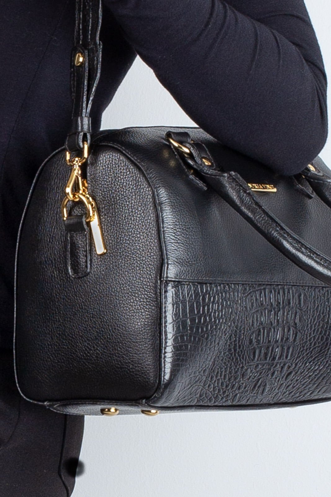 Vista 3 Bolsa Andrea Vinci Baú De Mão Em Couro Liso Sthefani - Preta caramelo Andrea Vinci caramelo