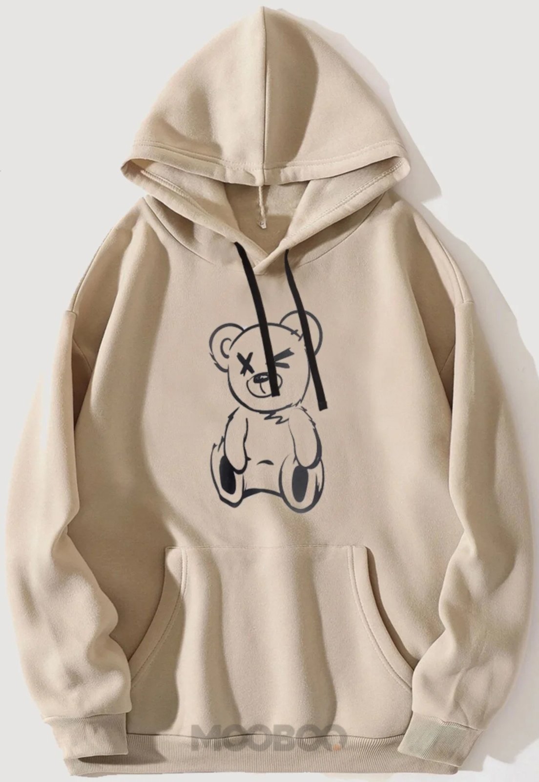 Moletom Flanelado Feminino Blusa de Frio Fechado Mooboo Moleton Masculino Bege Marrom claro estampa Urso