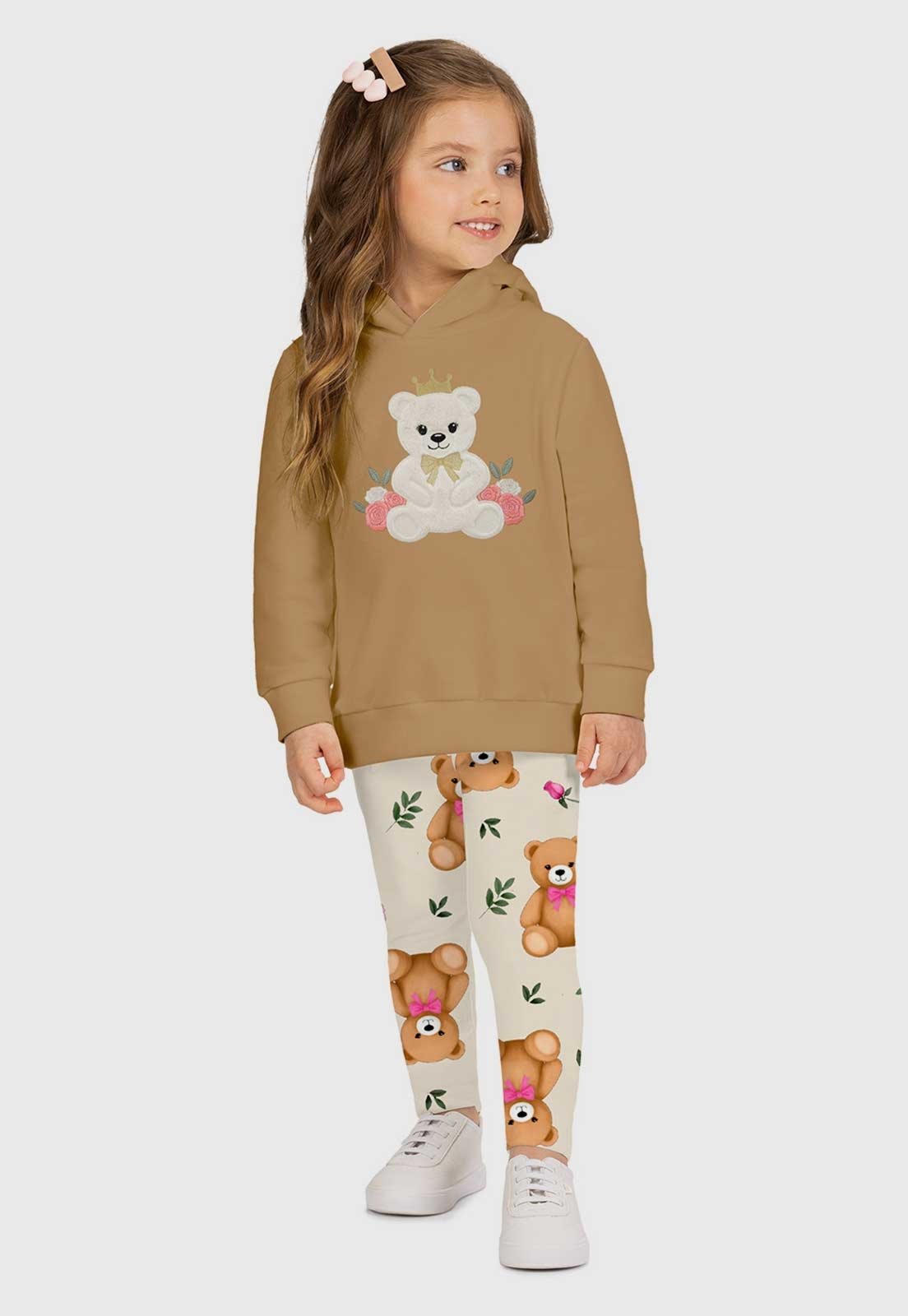 Conjunto Kyly Capuz Estampa Urso Caramelo