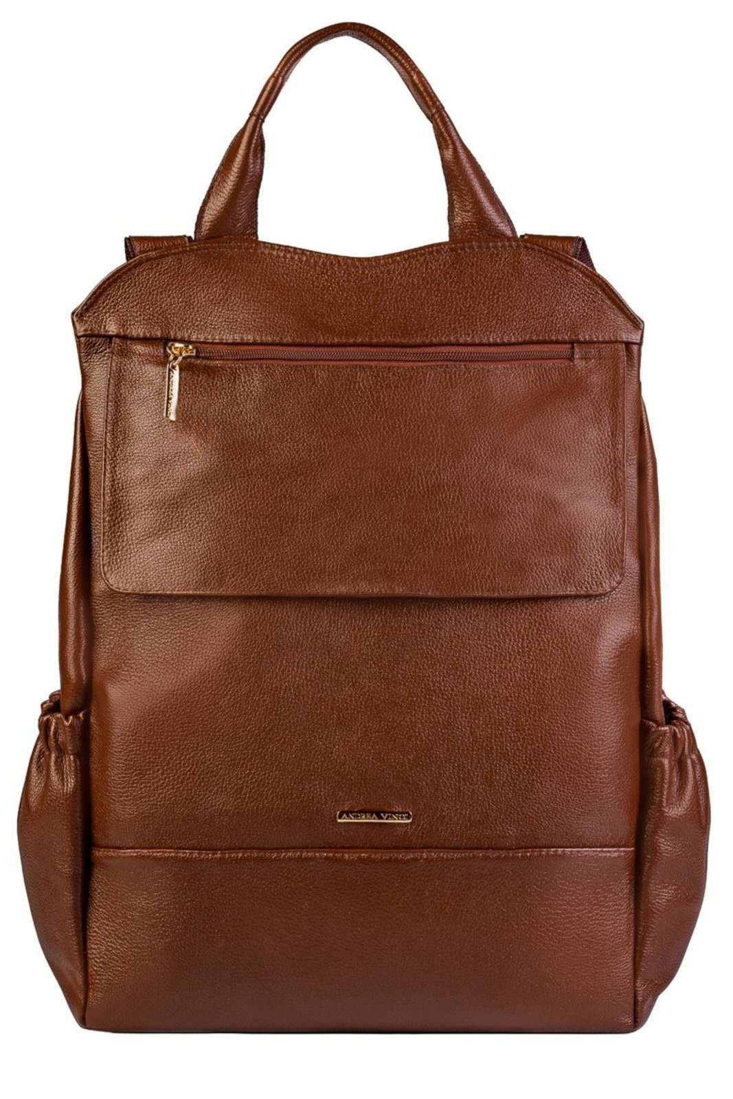 Mochila antifurto grande de couro liso Suzana - Whisky