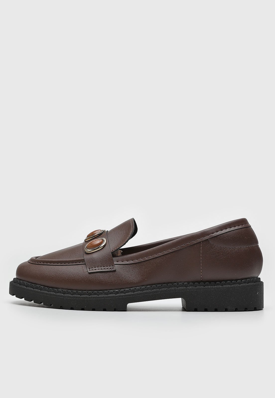 Mocassim Feminino Moleca Detalhe Metalizado Marrom