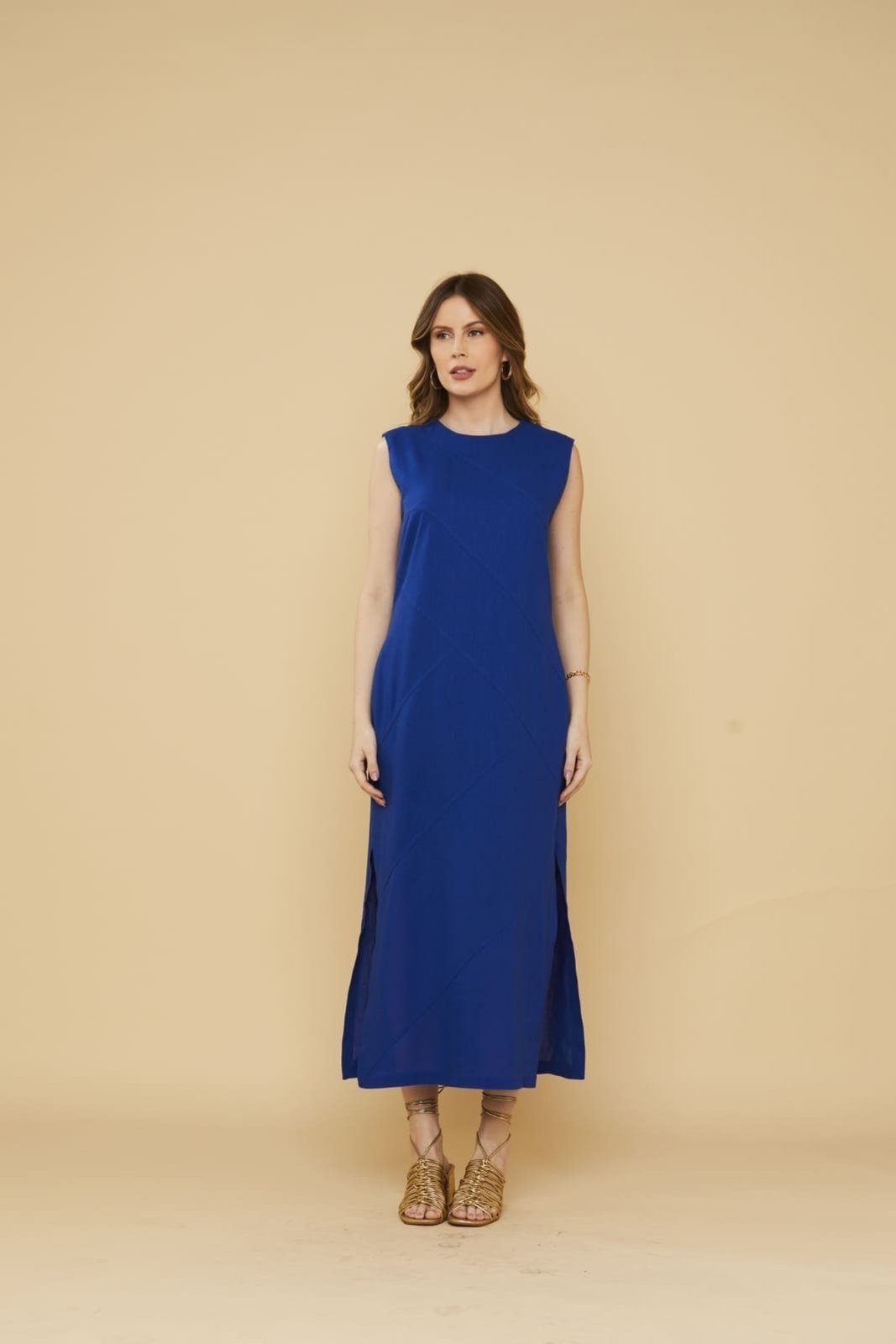 Vestido Longo Lemmut Fenda Lateral Azul