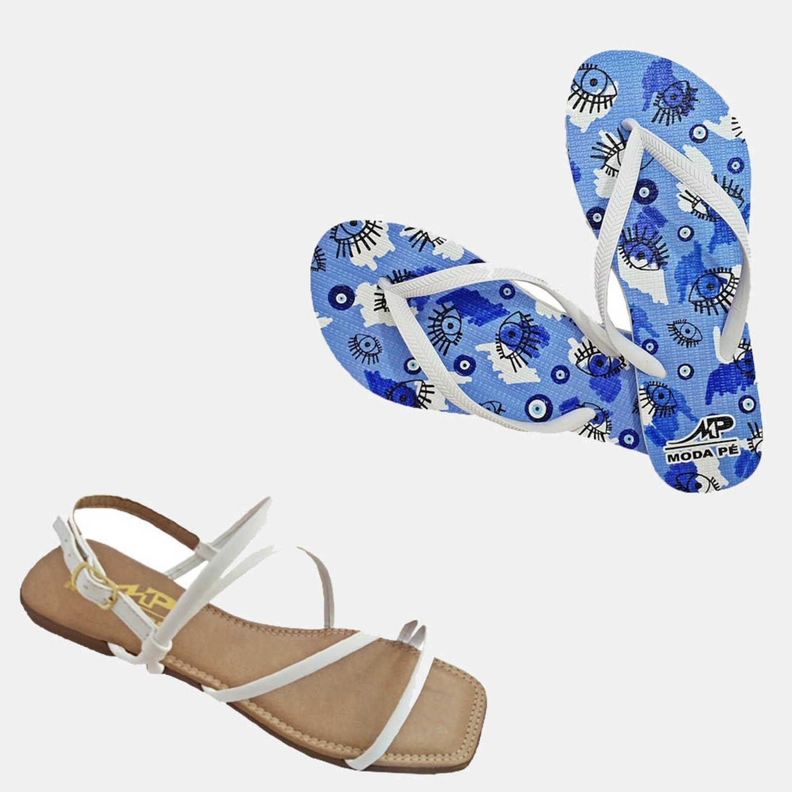 Kit Chinelo e Rasteira Moda Pé 2 Pares Multicolorido 03