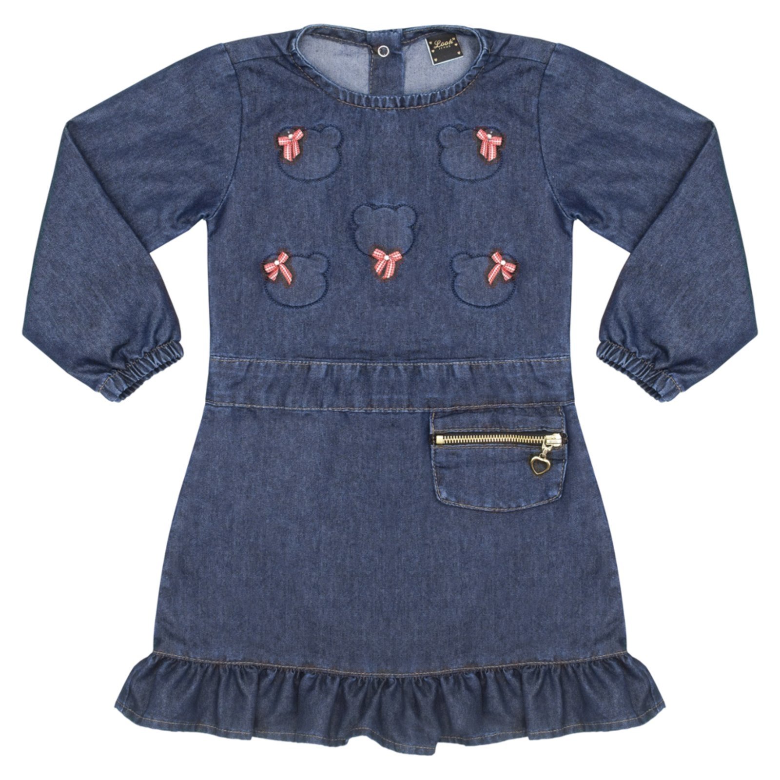 Infantil – Vestido Look Jeans Manga Longa Jeans