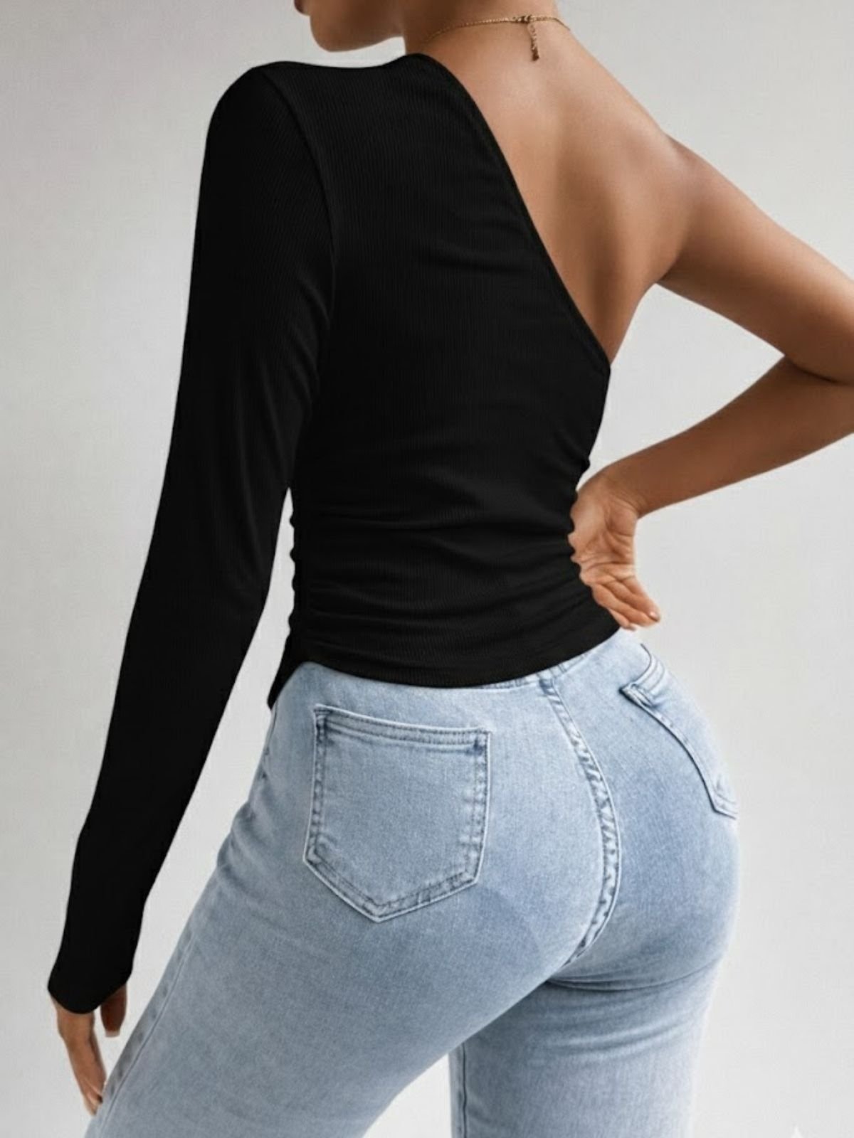 Vista 3 Blusa Feminina Assimétrica Nula Manga CKF Wear Preta preto CKF Wear preto