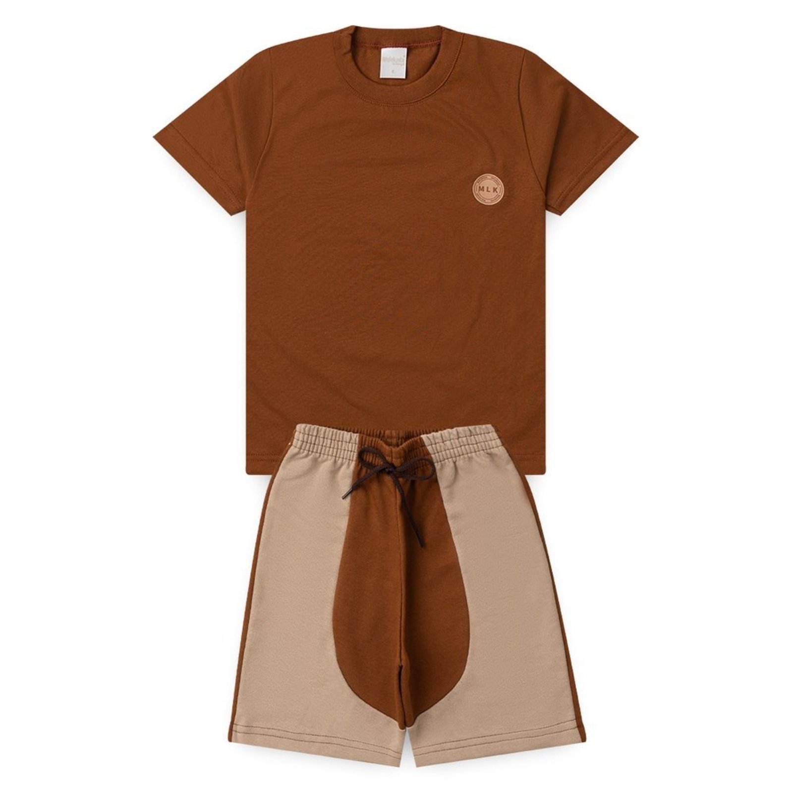 Infantil - Conjunto Verão Menino Marrom Camiseta e Bermuda com Cadarço MLK