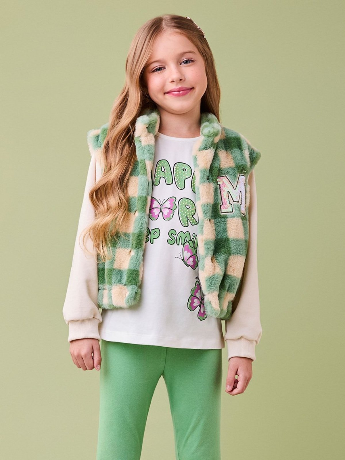 Infantil - Jaqueta Felpuda Xadrez Verde