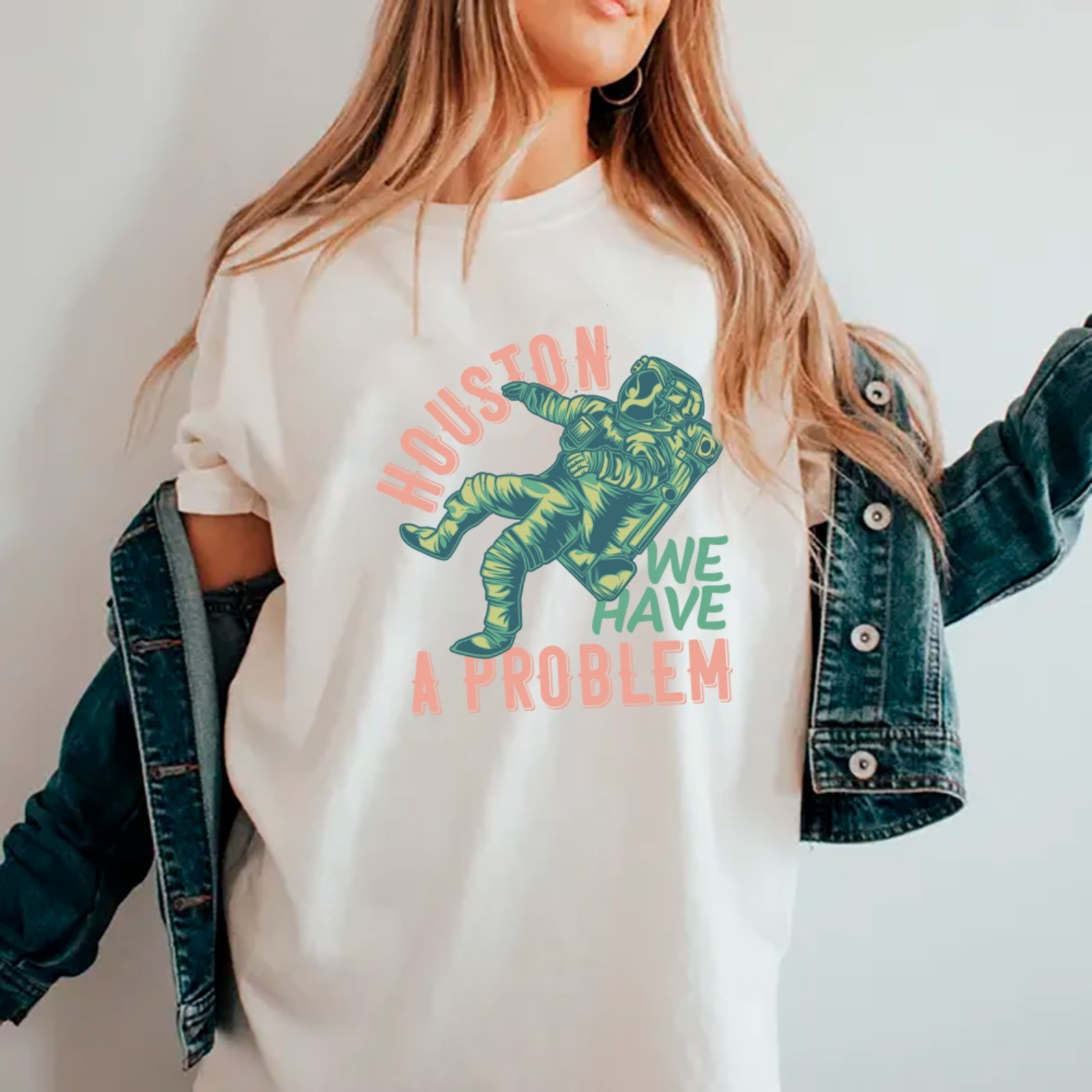 Camiseta Ousy Houston We Have a Problem Oversized Unissex Branco