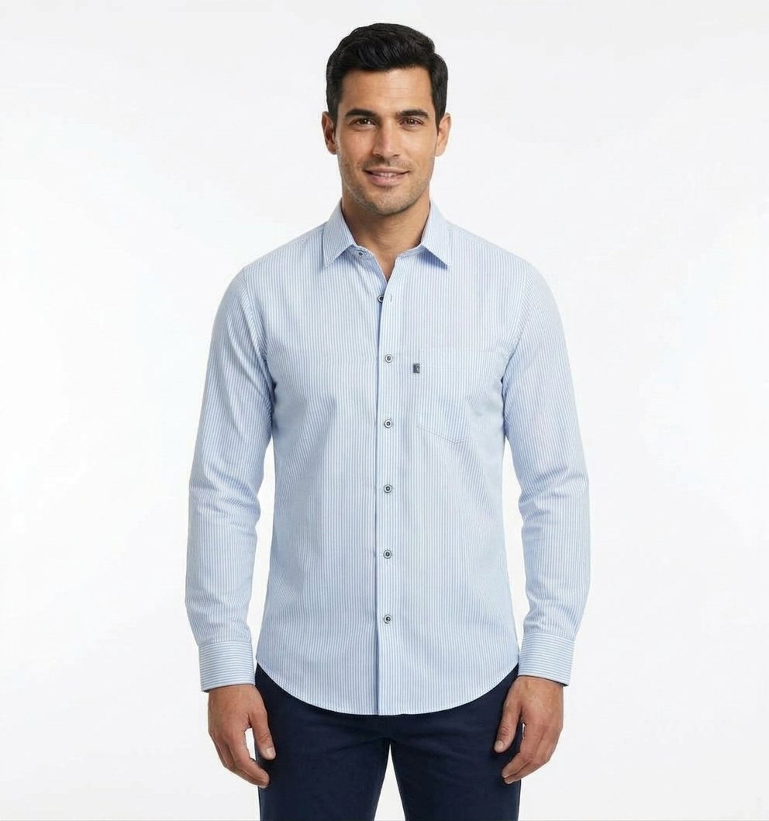Camisa Social LBL Comfort Listrada Hunt Algodão/Poliéster Macia Cor12