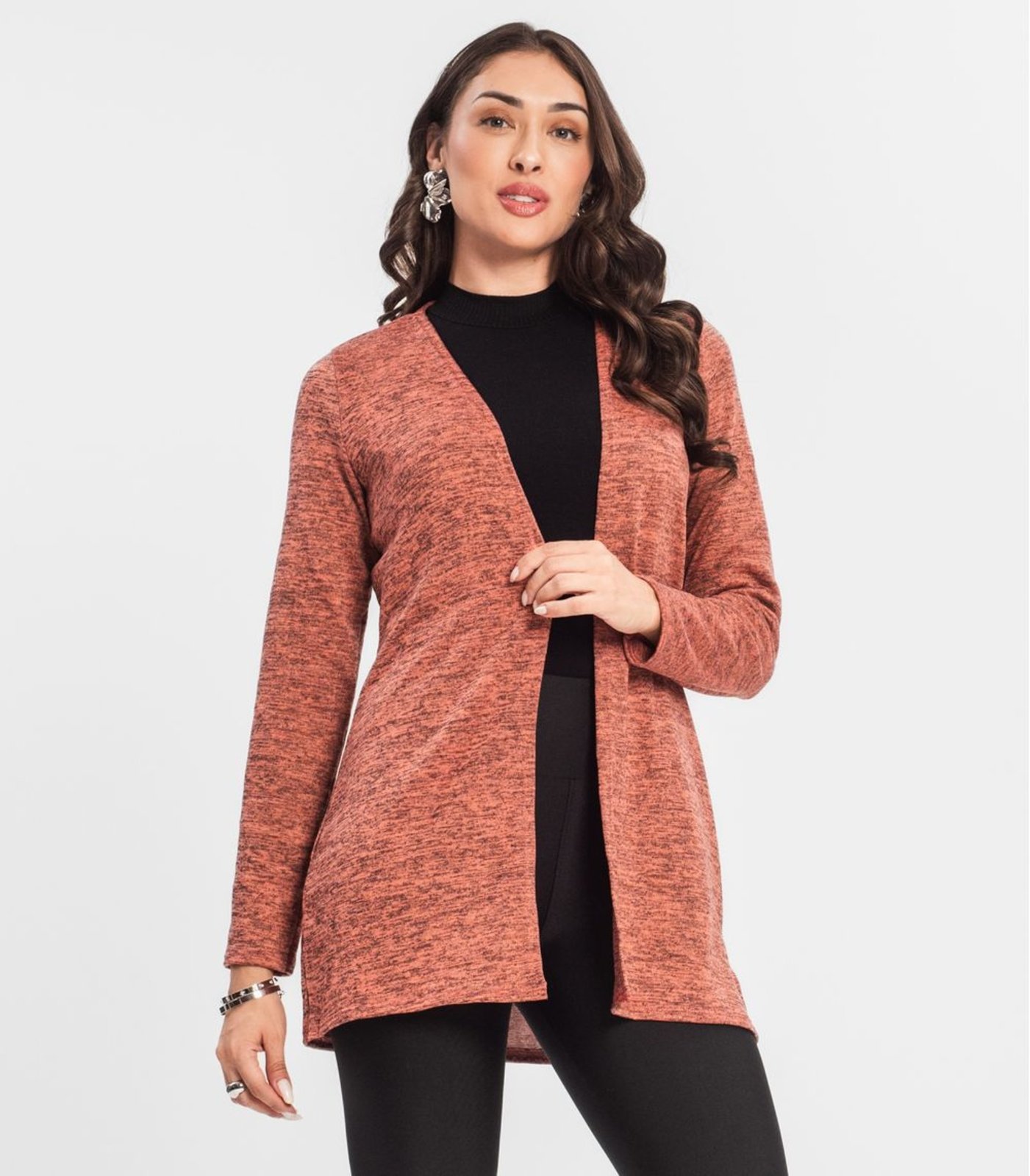 Vista 3 Cardigan Feminino Alongado Infinita Cor verde INFINITA COR verde