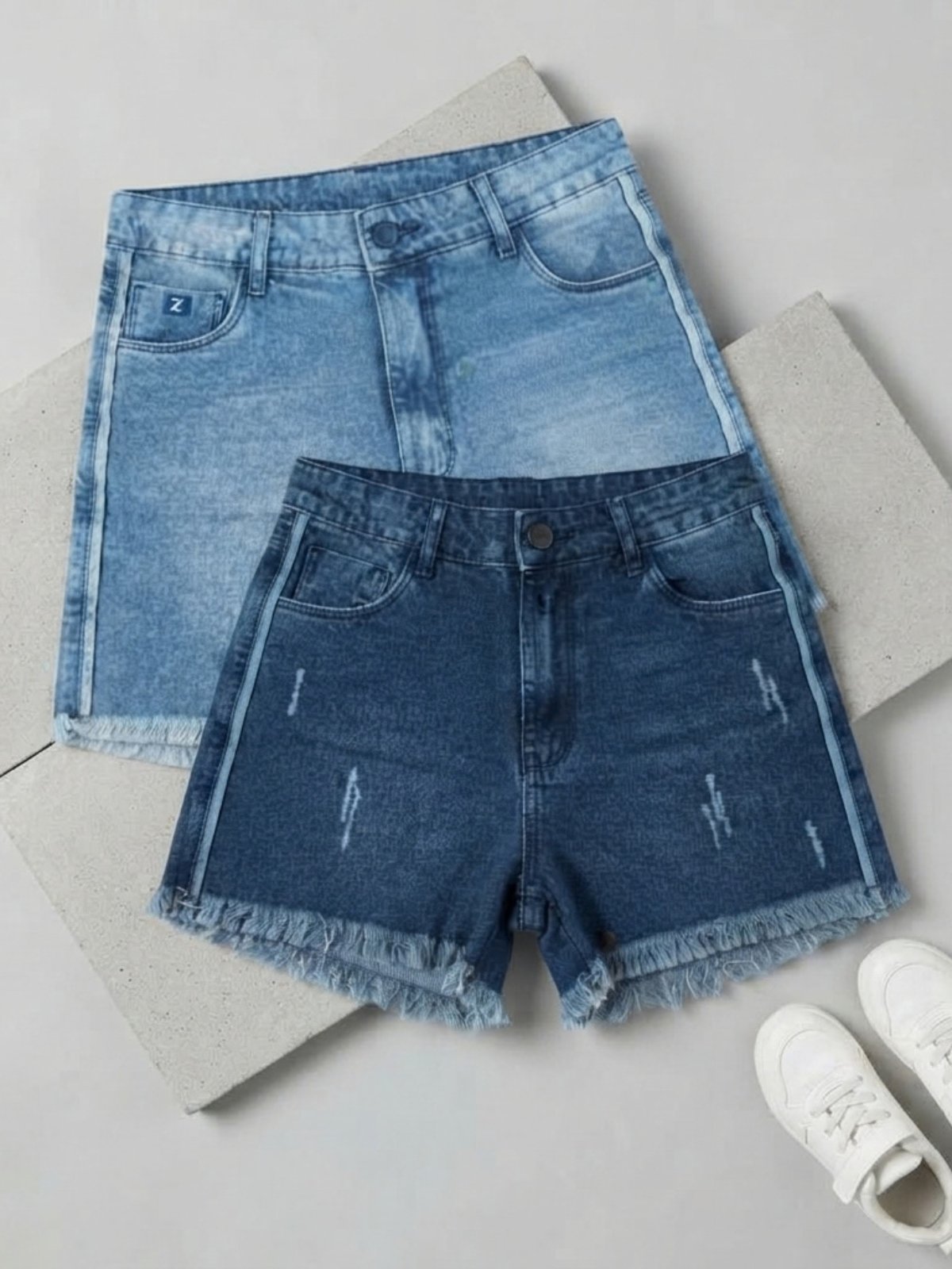Infantil - Kit 2 Shorts Jeans Juvenil Menina Faixa Lateral