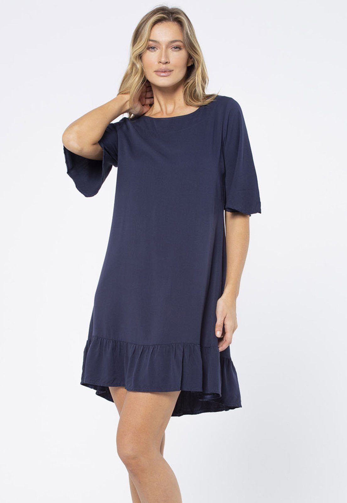 Vista 3 Vestido Curto Amazonia Vital Viscose Babado Amazonia Vital azul marinho