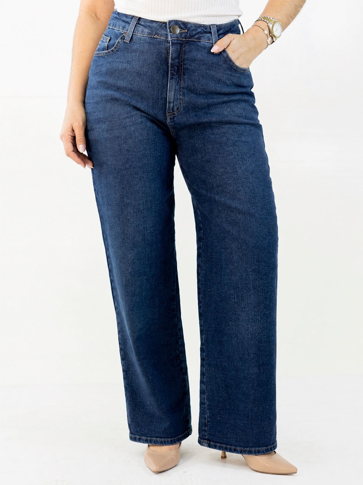 Calça Wide Leg Jeans Feminina Tradicional Cintura Alta Anticorpus