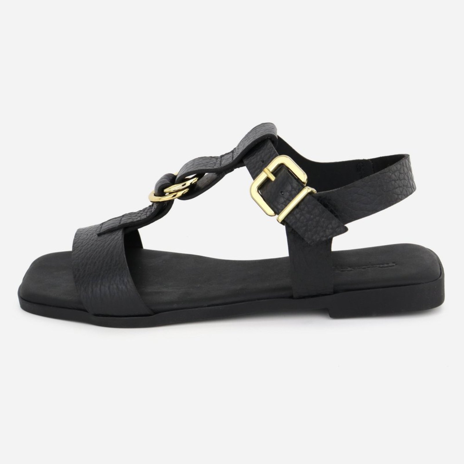 Sandália Luxo Casual Maria Paula Couro Rasteira Preto