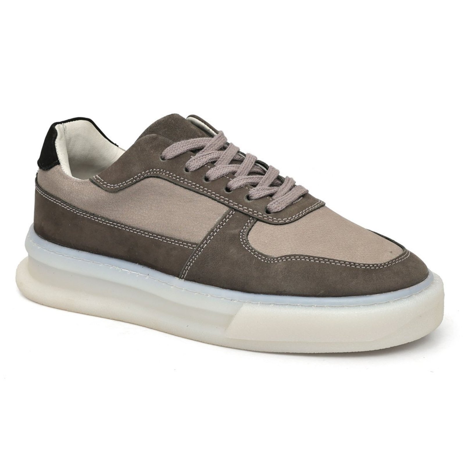 Tênis Sneaker Masculino Couro Legítimo Sola Translucida Mr Light Cinza