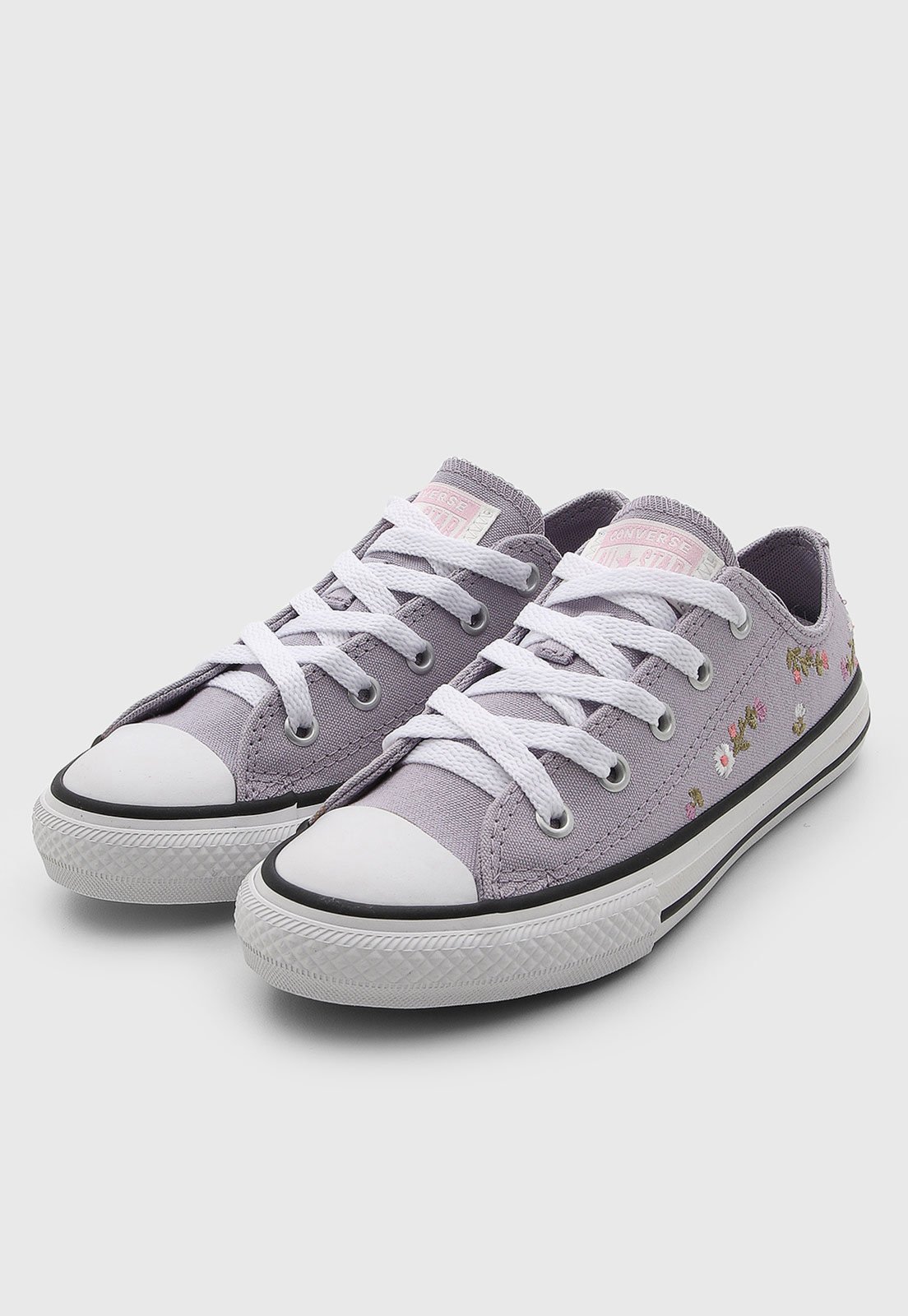 Infantil - Tênis Converse All Star Bordado Floral Lilás