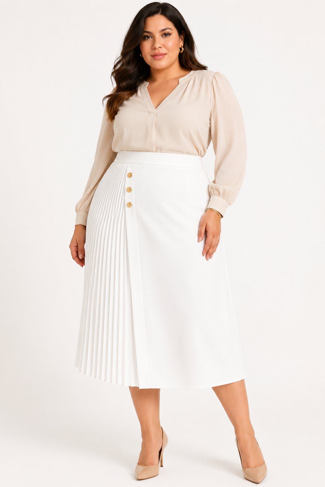 Saia Midi Plus Size D Bell Outlet Fashion Alfaiataria Branco