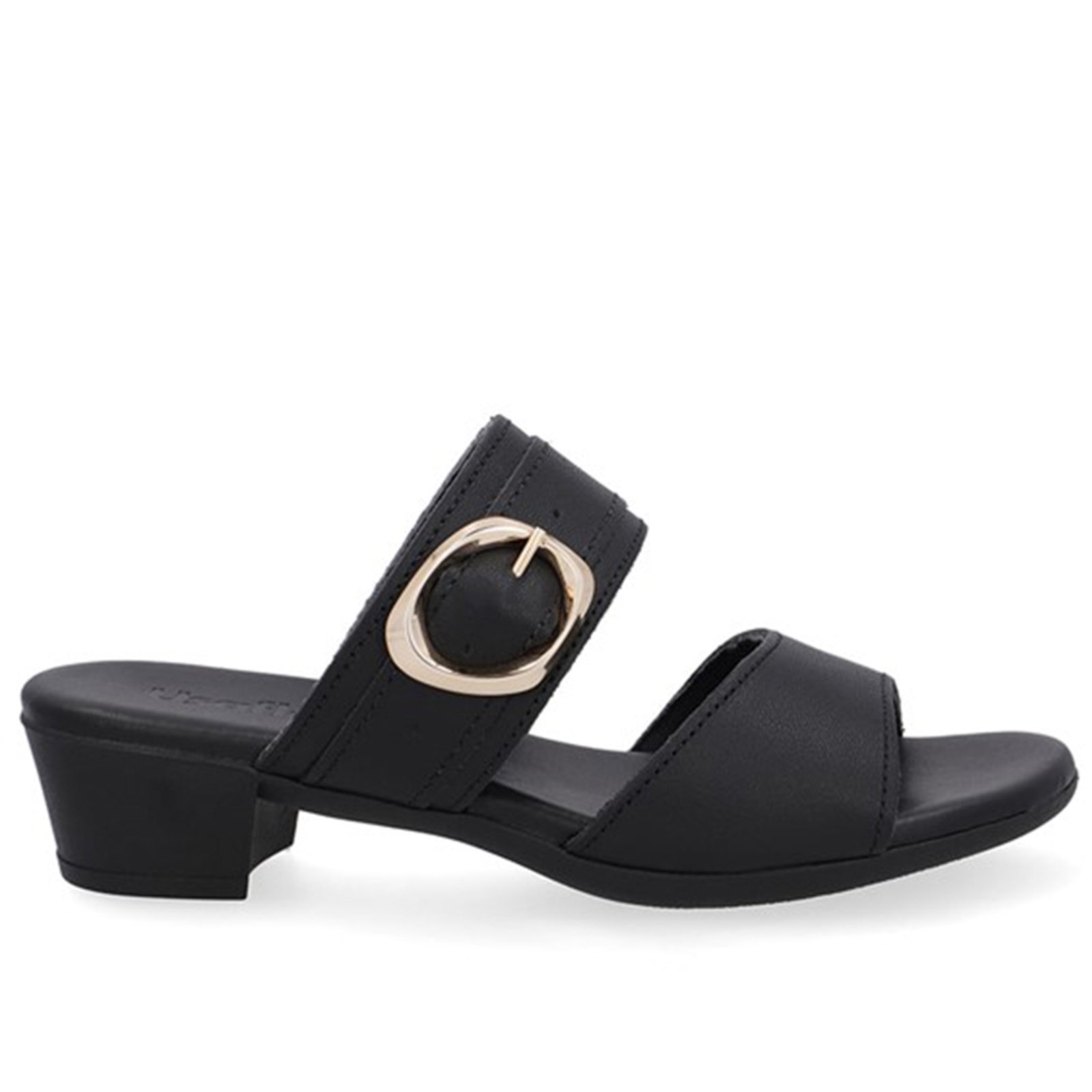 Tamanco Salto Bloco Couro Fivela Usaflex Preto – 001