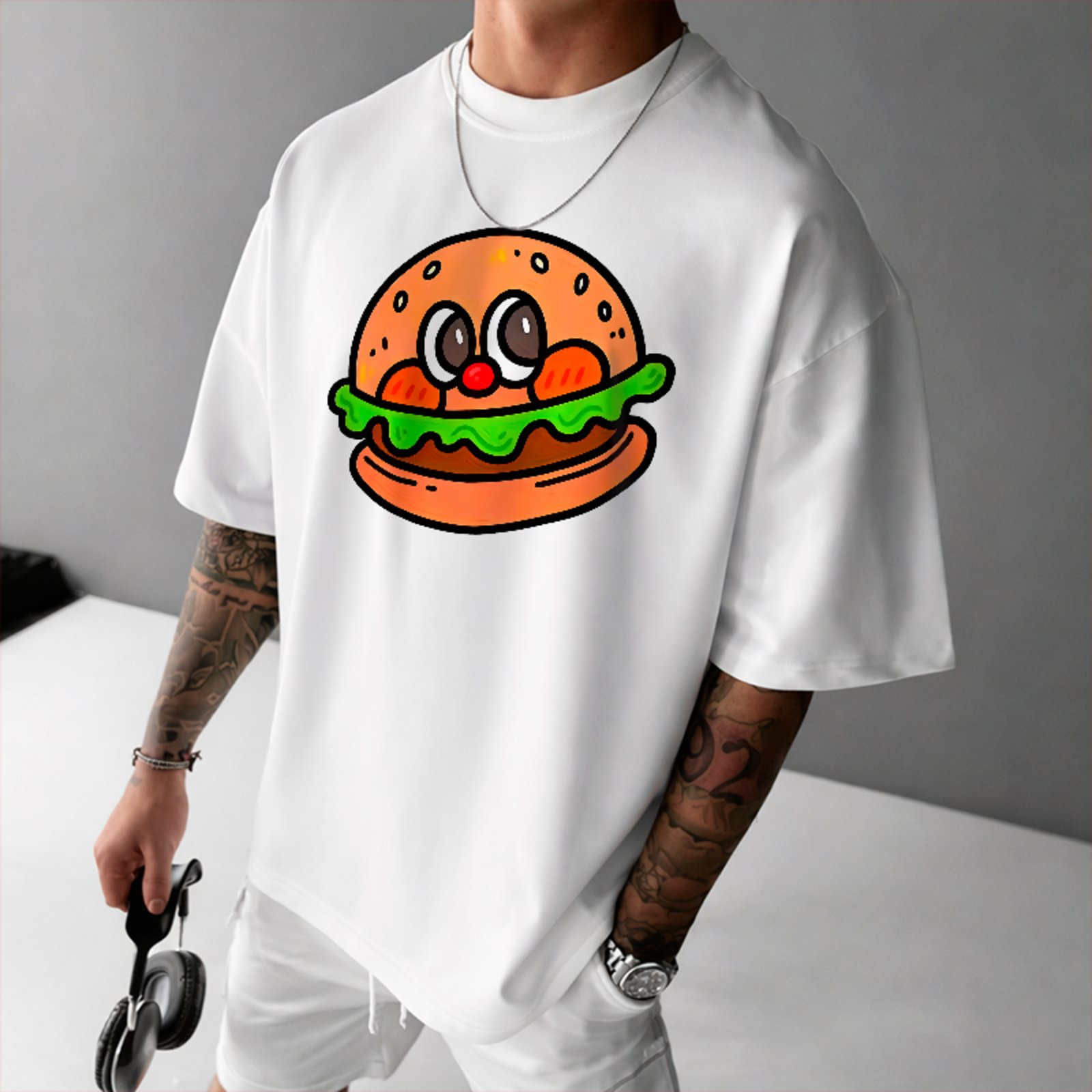 Camiseta Oversized Lanche Divertido Meme Unissex Branco