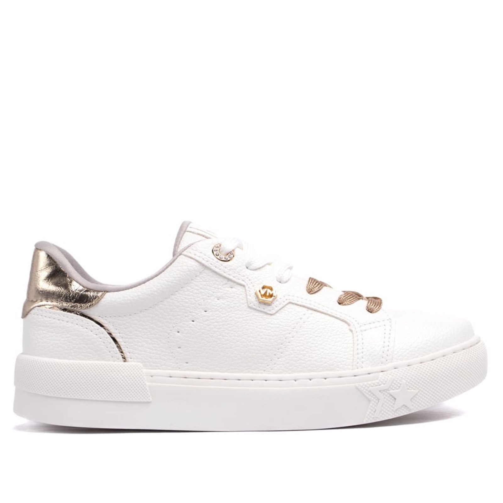 Tênis Feminino Via Marte com Detalhes Metalizados Branco/dourado