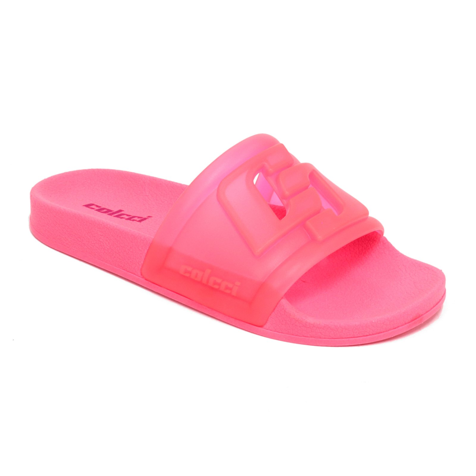 Slide Biana Colcci Techfit Com Tira Larga Translúcida Rosa Deep Pink
