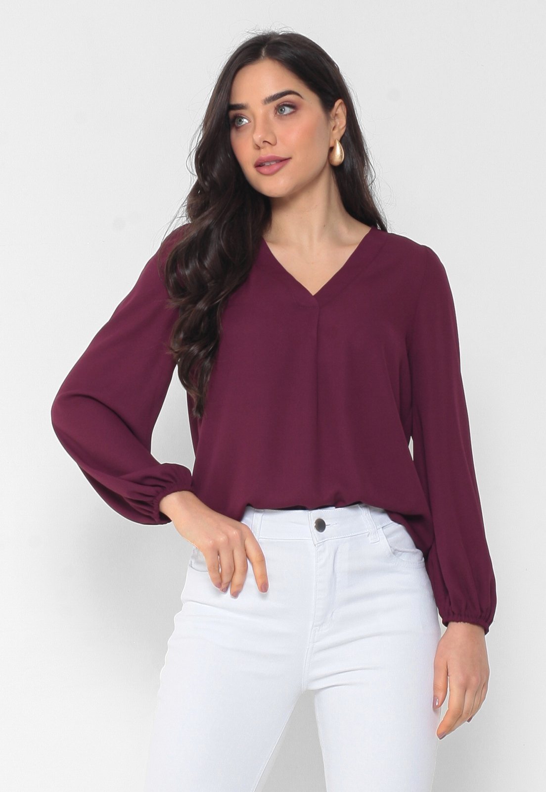 Blusa Intens Manga Longa Crepe Vinho