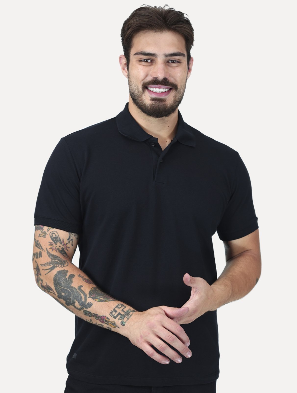 Polo King & Joe Masculina Premium Piquet Pima Slim Preta