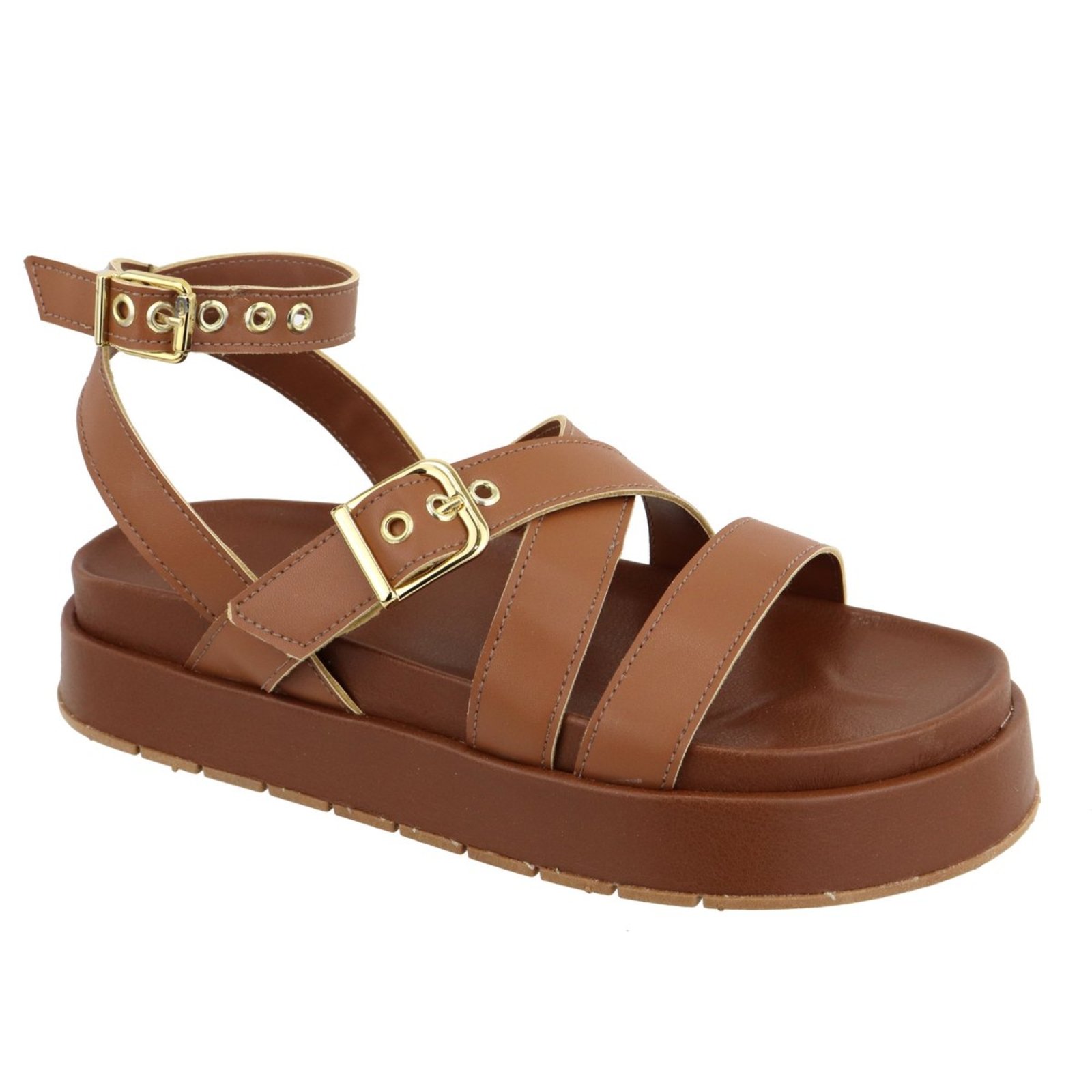 Sandália Papete Flatform Sola Alta Lançamento Caramelo