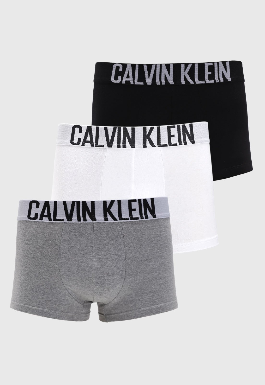 Kit 3 Cuecas Masculina Calvin Klein Trunk Intense Power Preta Branca Cinza Mescla