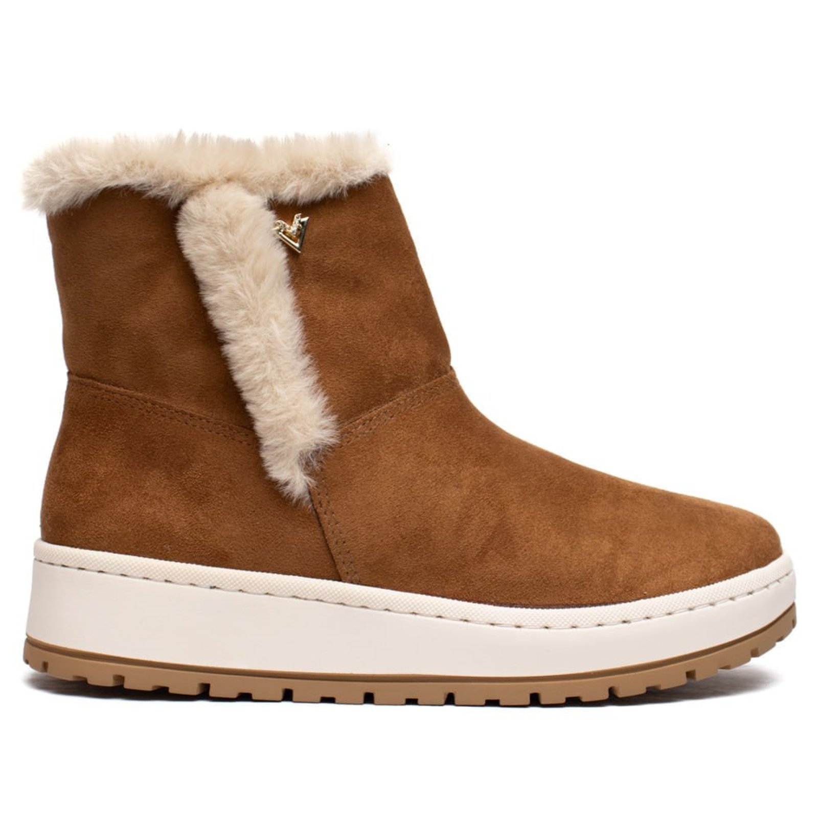 Bota Feminina Via Marte Cano Médio Camurça Caramelo/Branco