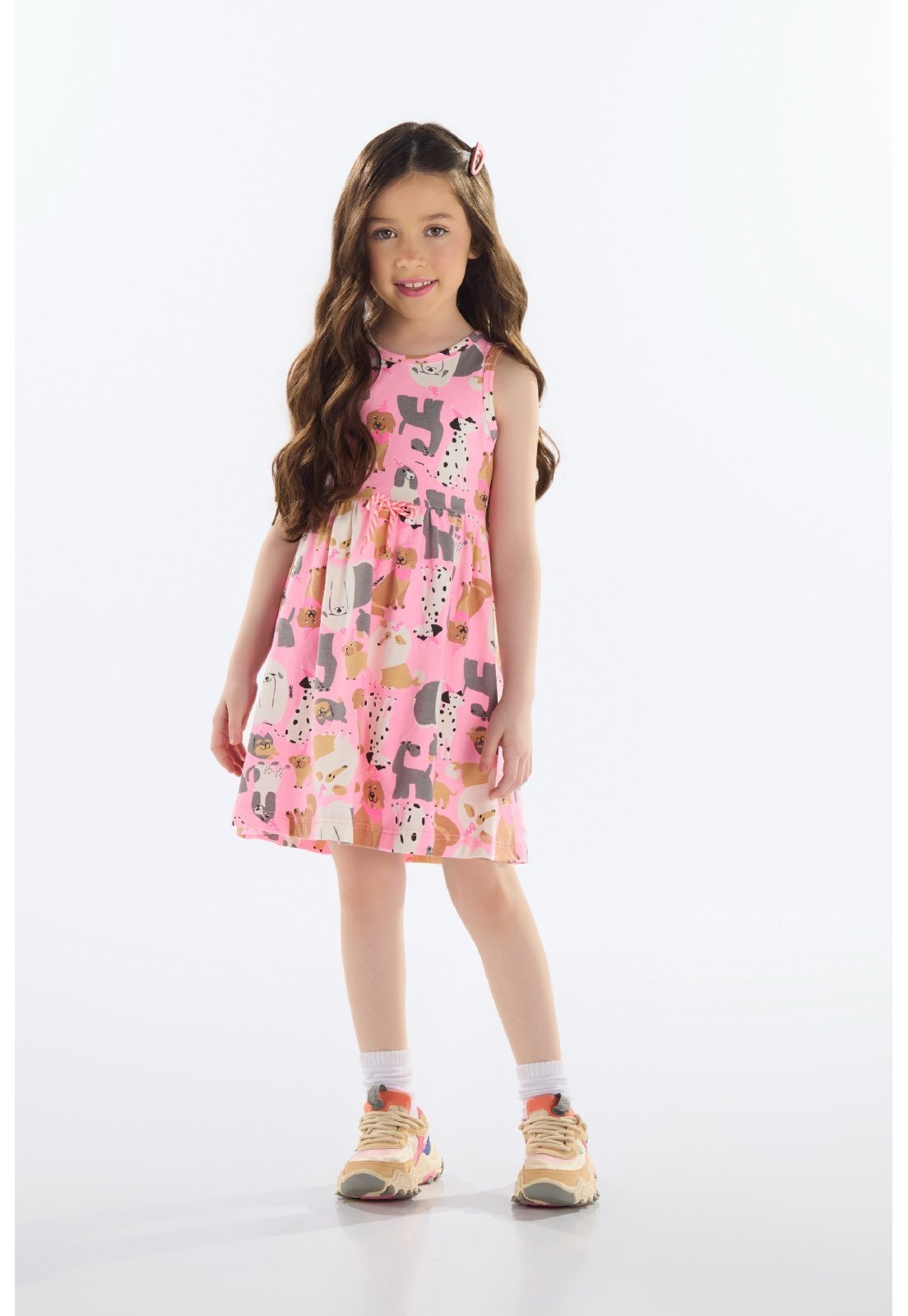 Infantil – Vestido de Cachorrinhos em Cotton Quimby Rosa