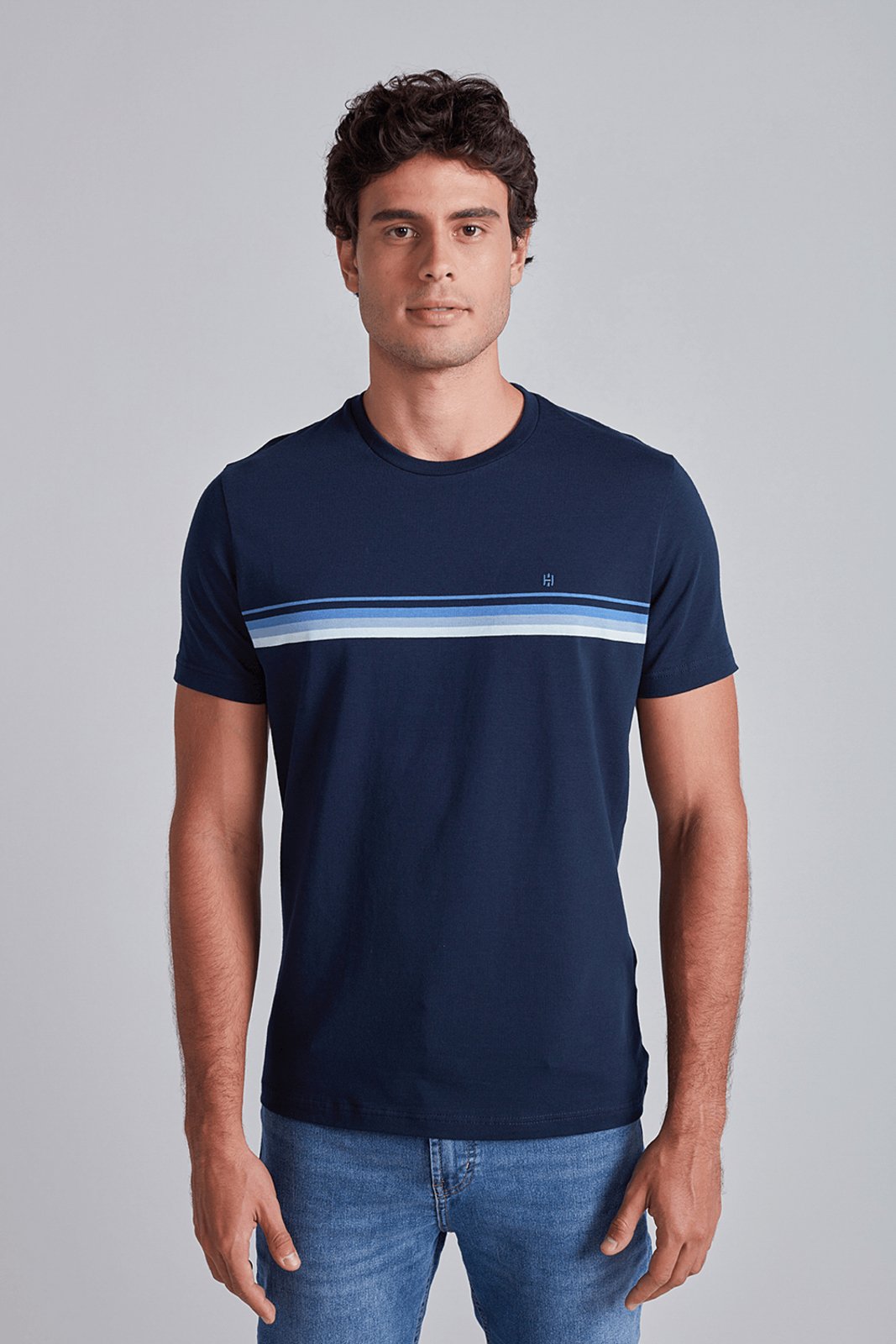 HIGHSTIL Camiseta Malha Slim Fit - Azul Marinho / Azul Claro