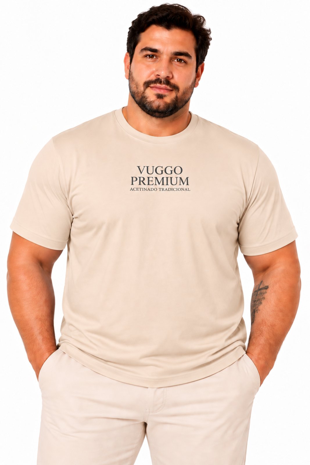 Camiseta Básica Premium D Bell Outlet Fashion Plus Size Bege