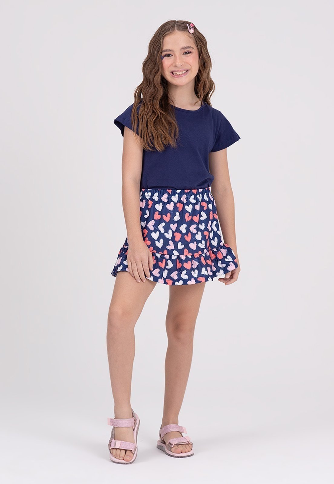 Infantil - Conjunto Cropped Saia Rodada Marinho