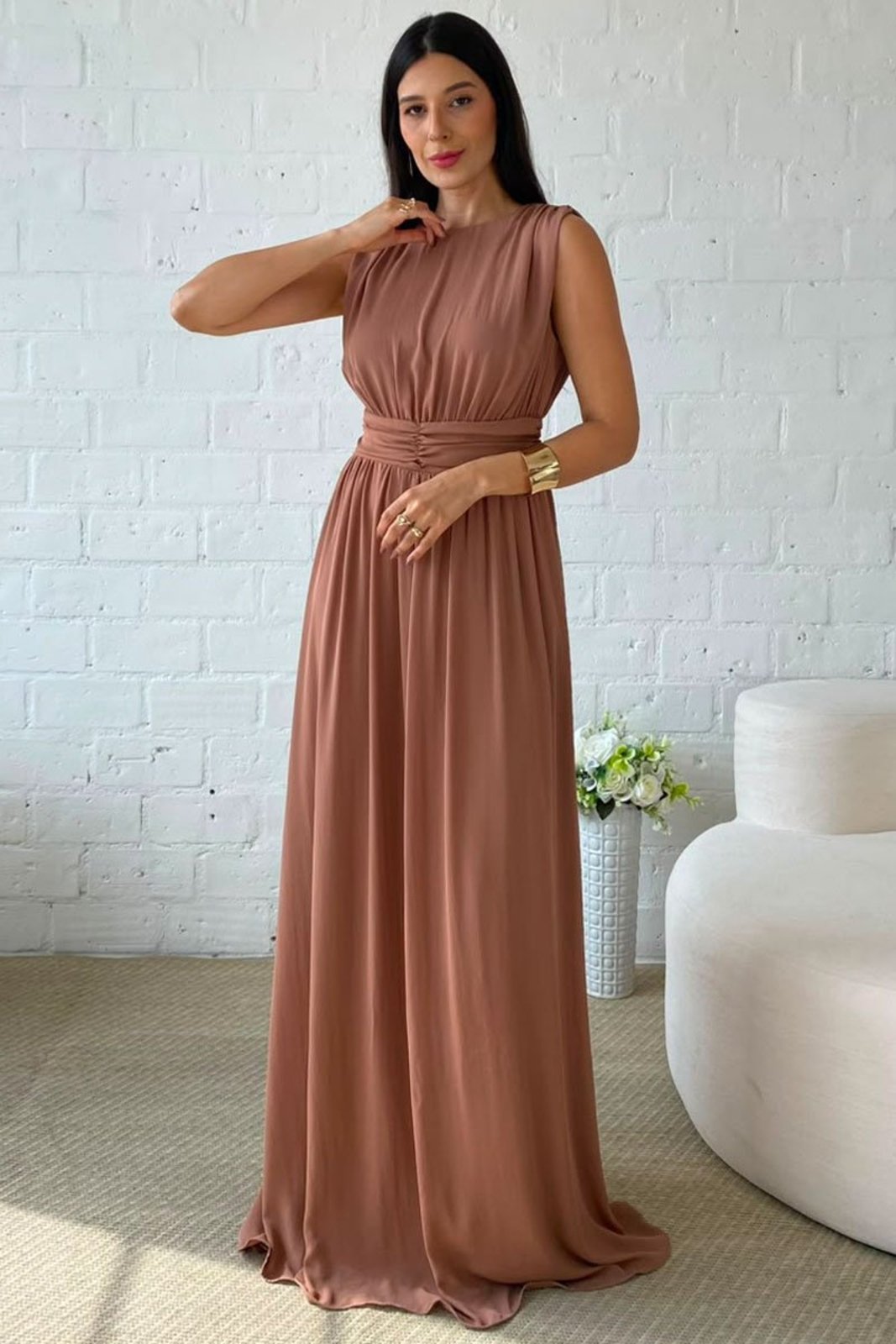 Vestido Longo Esmeralda Marrom