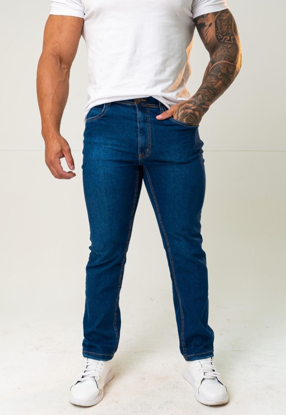 Calça Jeans Masculina Yellow Jeans Confortável e Estilosa Com Detalhes Azul Escuro