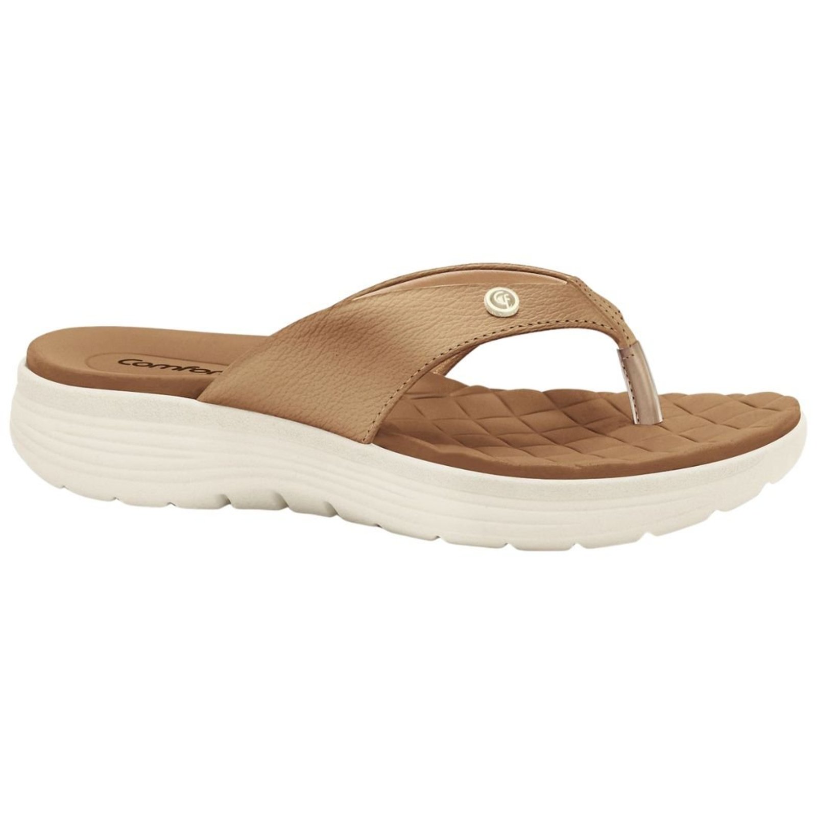 Chinelo Feminino em Couro Comfortflex 2643401 - Nozes