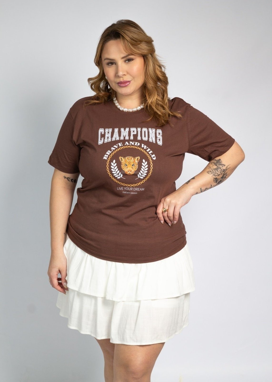 Blusa Feminina Cianitas Marrom Estampa Champions