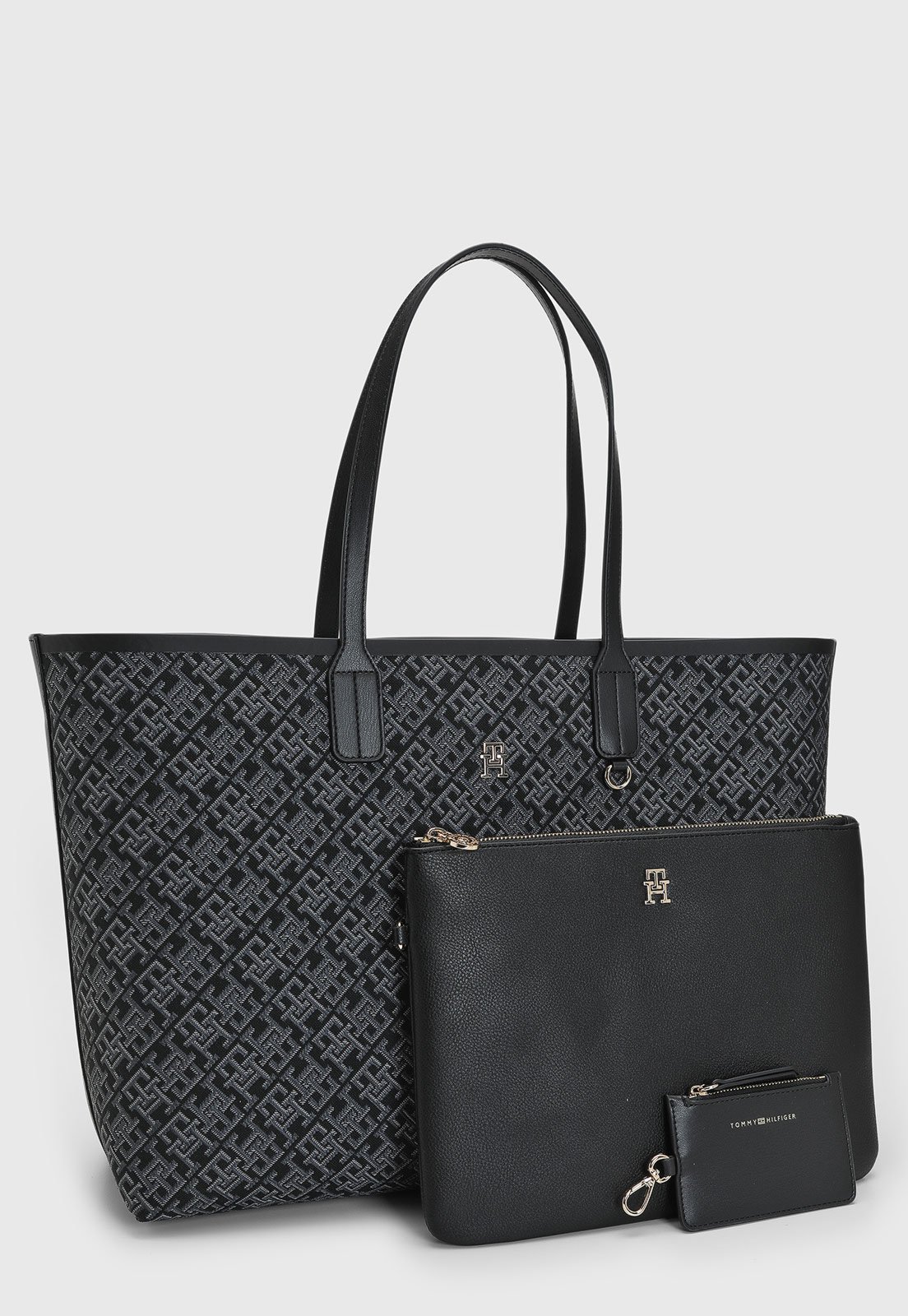 Vista 3 Kit Bolsa Feminina Tommy Hilfiger Monograma Preta preto Tommy Hilfiger preto