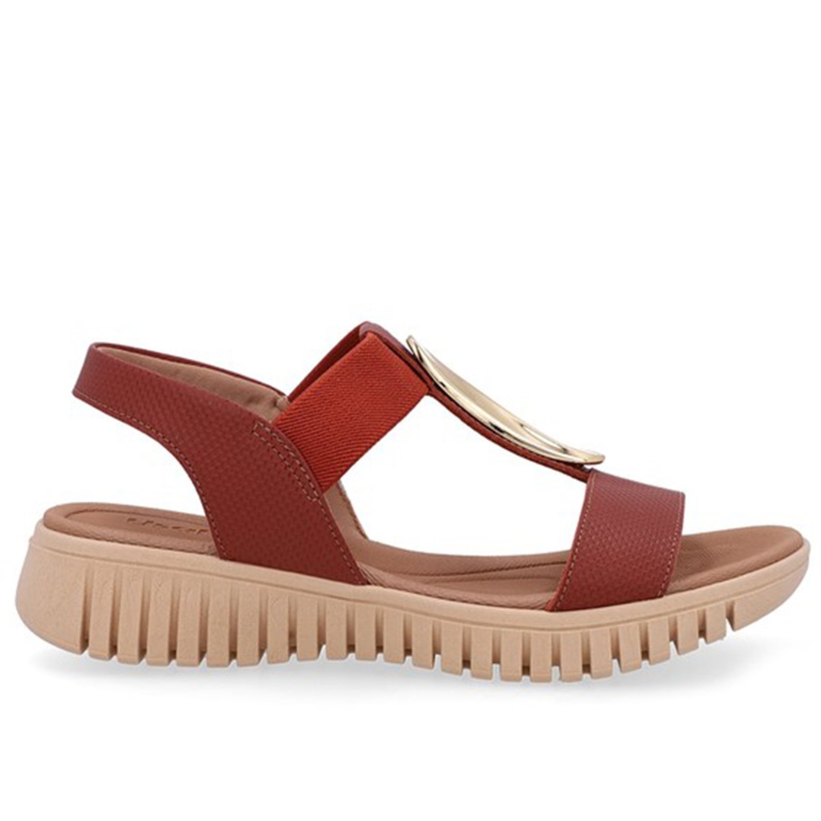 Sandália Enfeite Dourado Couro Usaflex Terracota – 004