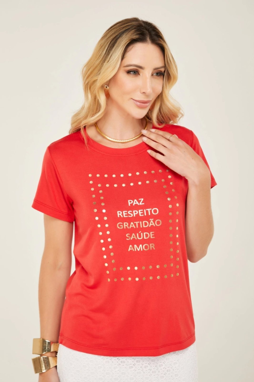 Vista 2 T-Shirt D Bell Outlet Fashion Tshirt Especial Foil - Paz Respeito Gratidão amarelo D BELL OUTLET FASHION amarelo