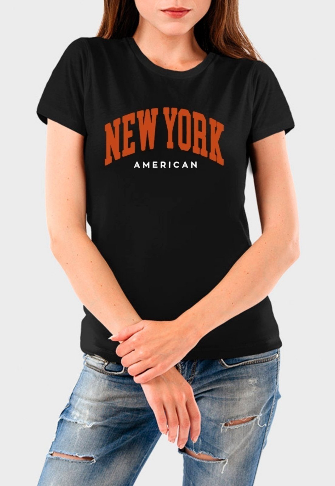 Vista 2 Camiseta Feminina Preta New York Algodão Premium Benellys preto Benellys preto
