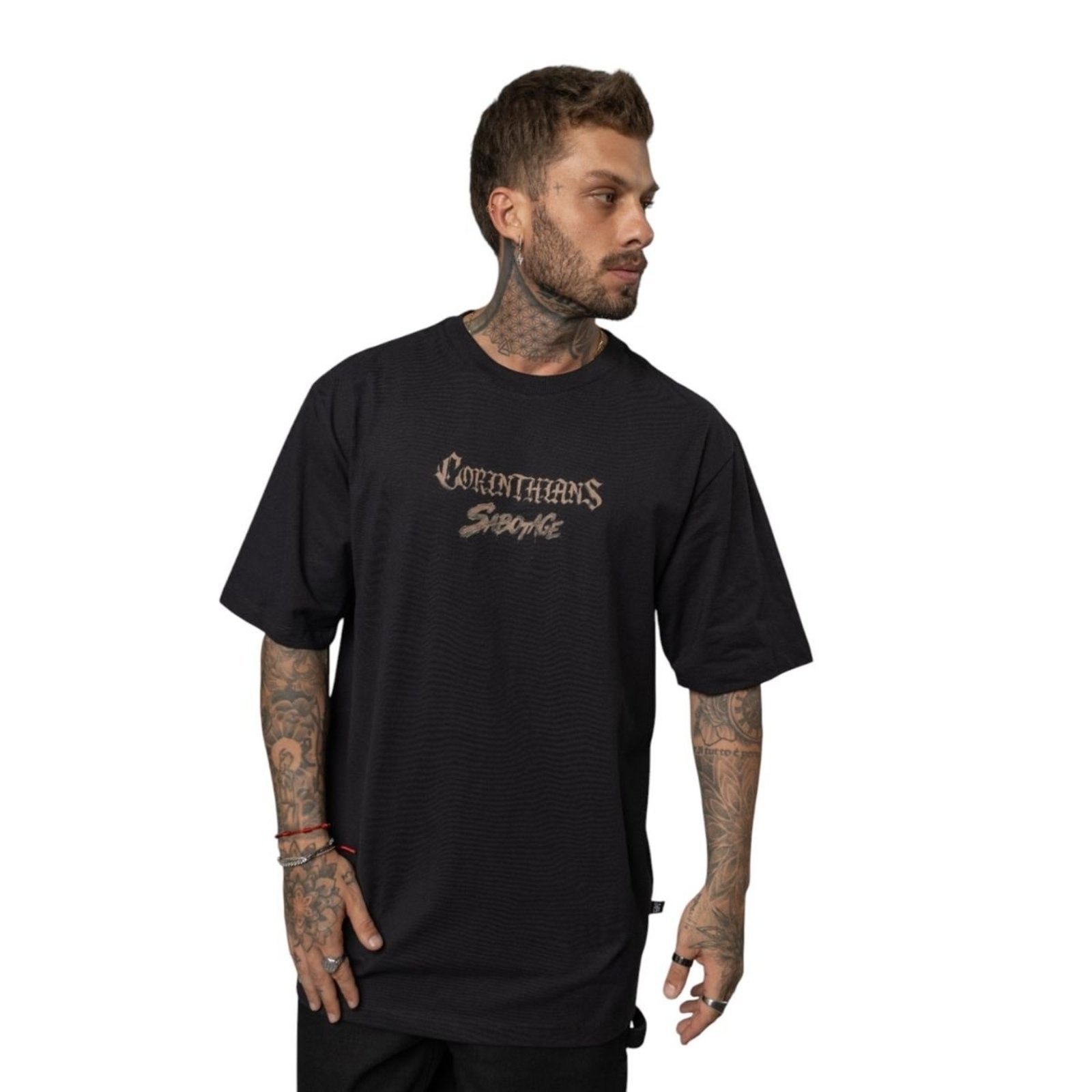 Camiseta Masculina Oversized Corinthians x Sabotage Preto