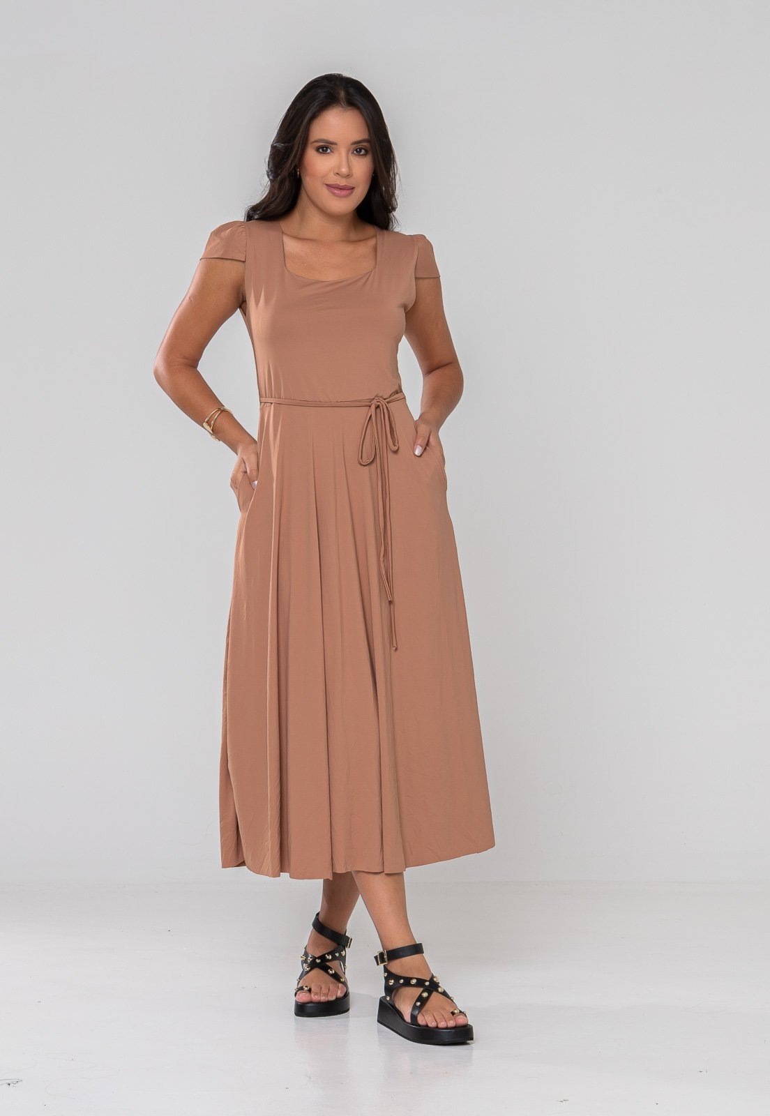 Vista 2 Vestido Aura Brenda Suplex Bolso marrom Aura marrom