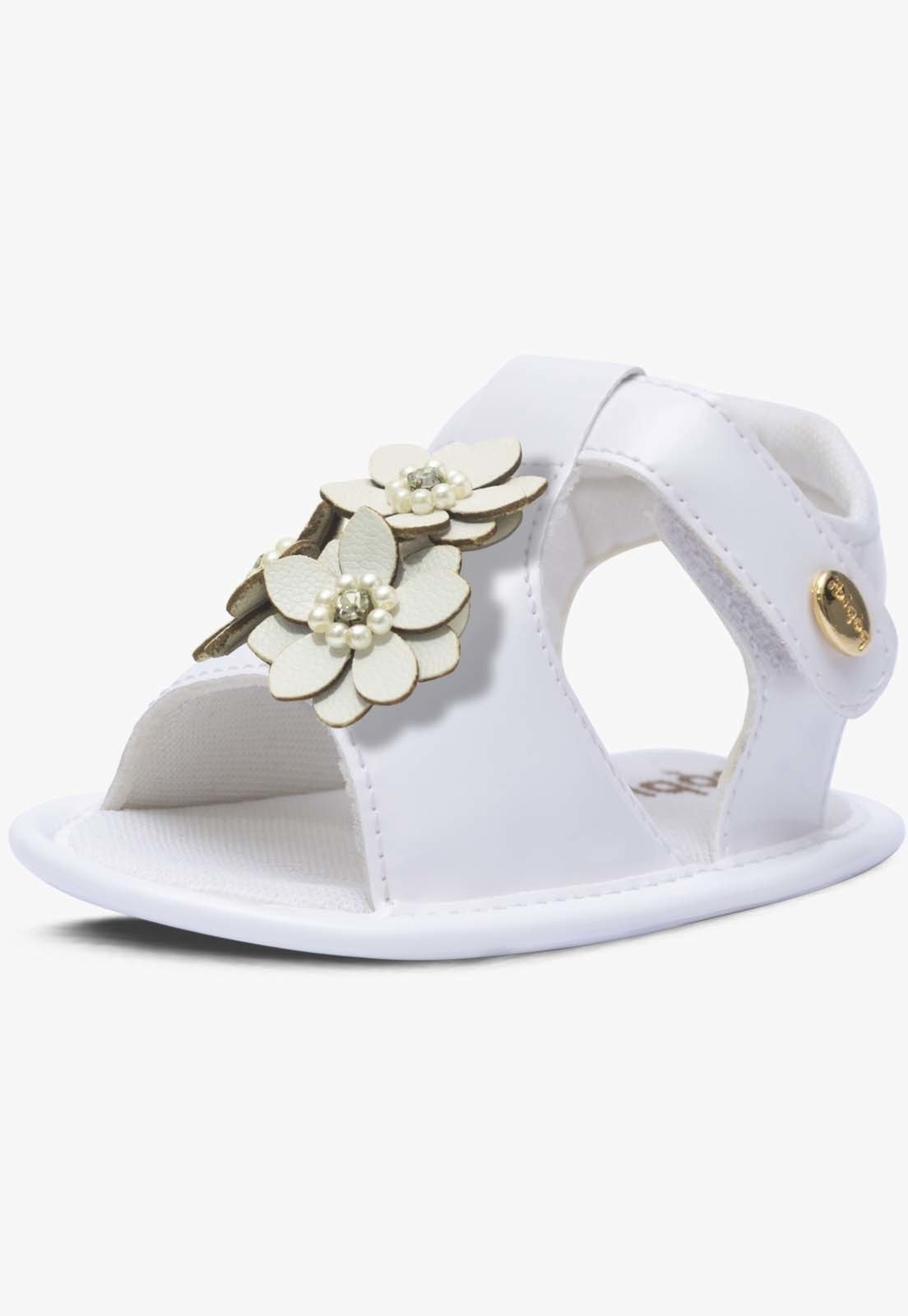 Infantil - Sandalia Casual Pópidi Menina Recem Nascido Flores Branco