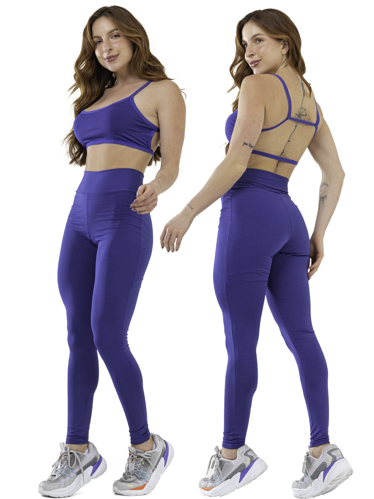 Conjunto Fitness Gringa Feminino Bravaa Store Academia Calça Legging Top Decote 080+124 Azul