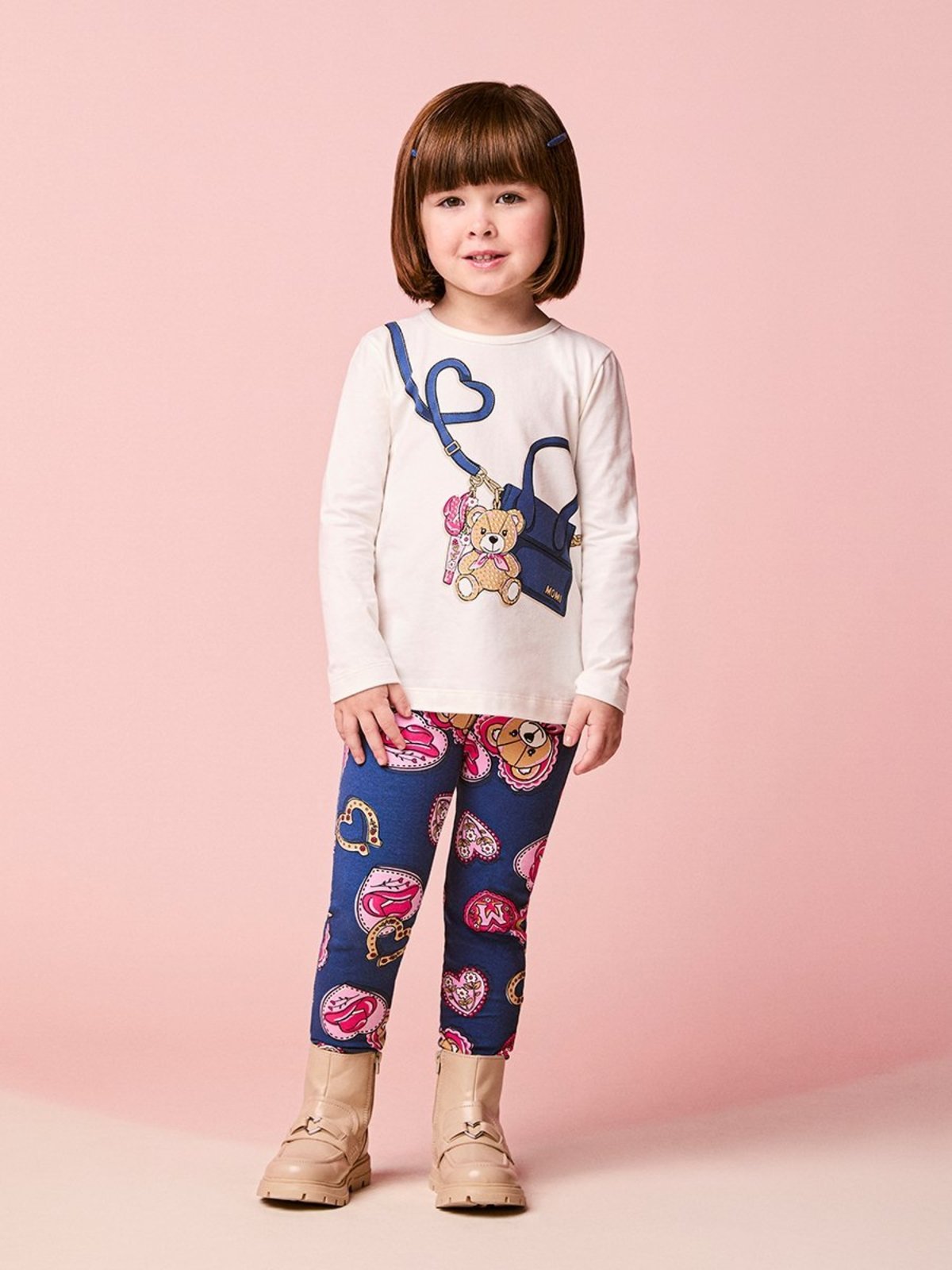 Infantil - Conjunto Menina Manga Longa com Bolsinha de Urso